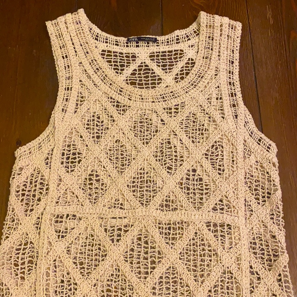 Zara Off White Cotton Crochet Dress - Picture 2 of 6